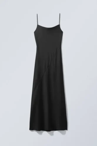 Maxi Satin Slip Dress – Black
