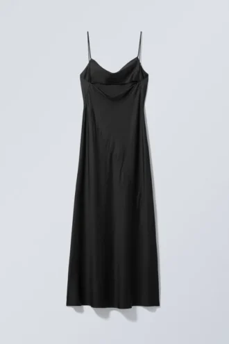 Maxi Satin Slip Dress – Black