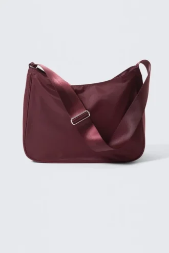 Medium Nylon Twill Shoulder Bag – Dark Red