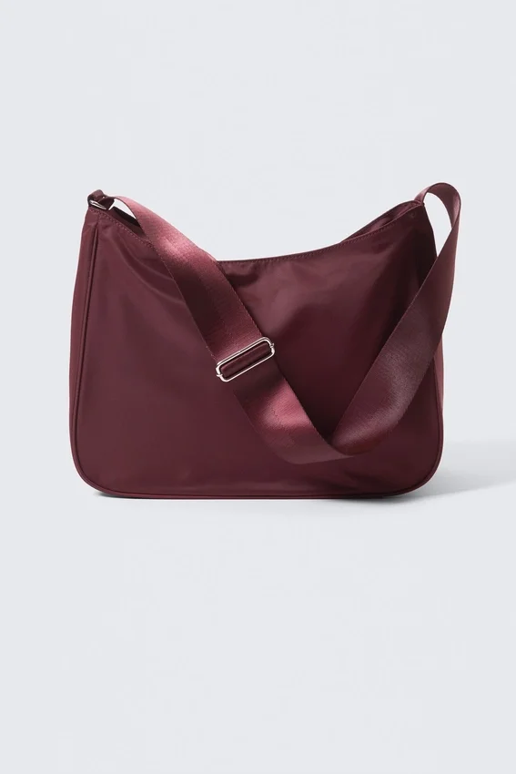 Medium Nylon Twill Shoulder Bag – Dark Red Medium Nylon Twill Shoulder Bag – Dark Red