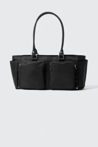 Medium Shoulder Bag with Pockets – Black