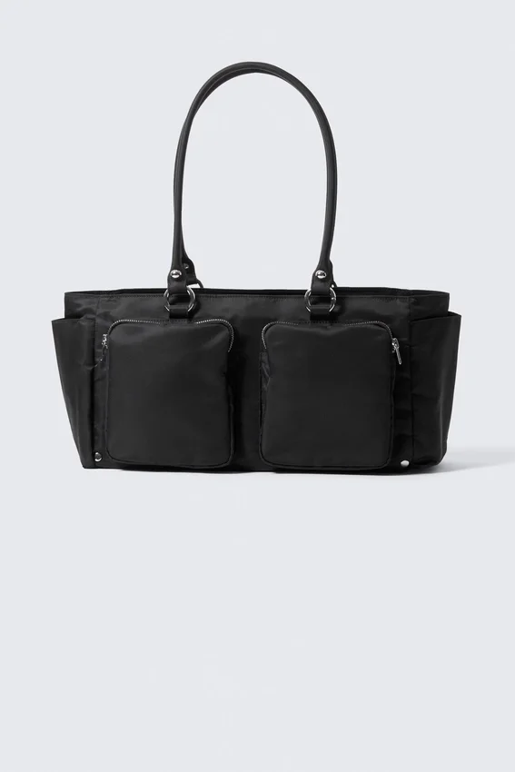Medium Shoulder Bag with Pockets – Black Medium Shoulder Bag with Pockets – Black