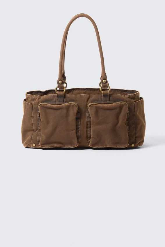 Medium Shoulder Bag with Pockets – Dark Khaki Green Medium Shoulder Bag with Pockets – Dark Khaki Green