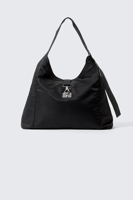 Medium Slouched Clasp Shoulder Bag – Black Medium Slouched Clasp Shoulder Bag – Black