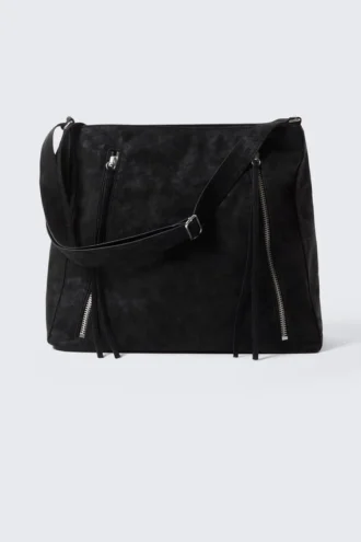 Medium Zip Shoulder Bag – Black