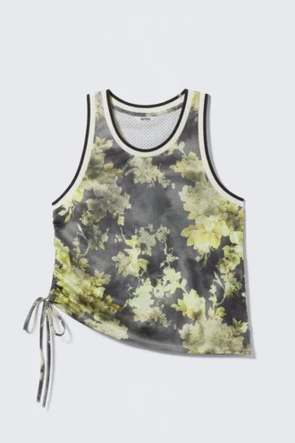Mesh Drawstring Tank Top – Dark Floral