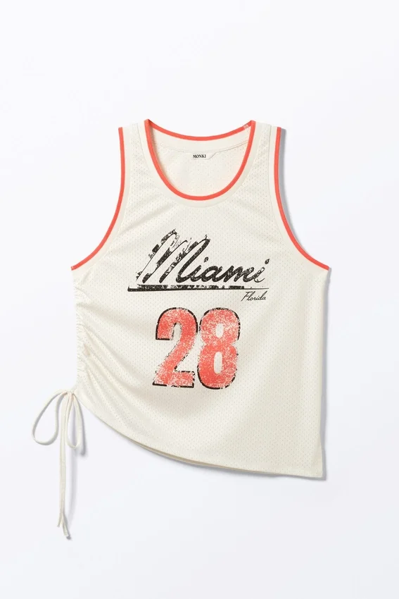 Mesh Drawstring Tank Top – White/Orange – Miami Mesh Drawstring Tank Top – White/Orange – Miami
