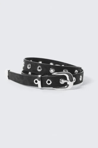 Metal Eyelet Faux Leather Belt – Black