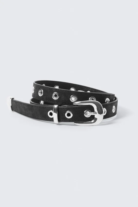 Metal Eyelet Faux Leather Belt – Black Metal Eyelet Faux Leather Belt – Black