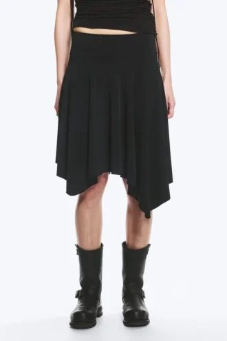 Mid Rise Asymmetric Jersey Skirt – Black