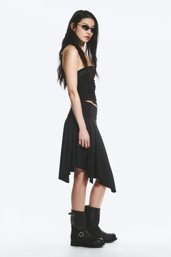 Mid Rise Asymmetric Jersey Skirt – Black Mid Rise Asymmetric Jersey Skirt – Black