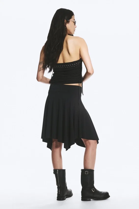 Mid Rise Asymmetric Jersey Skirt – Black Mid Rise Asymmetric Jersey Skirt – Black