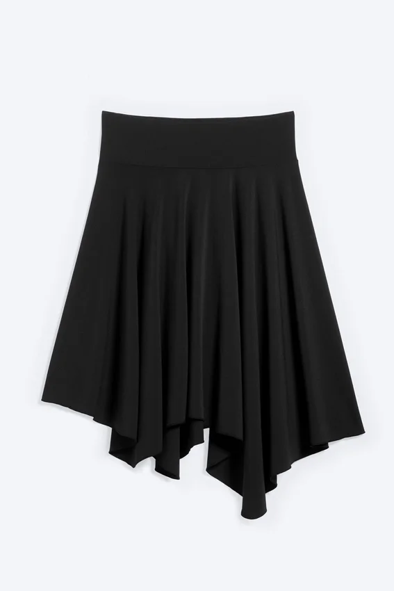 Mid Rise Asymmetric Jersey Skirt – Black Mid Rise Asymmetric Jersey Skirt – Black