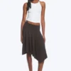 Mid Rise Asymmetric Jersey Skirt – Dark Brown Mid Rise Asymmetric Jersey Skirt – Dark Brown