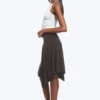 Mid Rise Asymmetric Jersey Skirt – Dark Brown Mid Rise Asymmetric Jersey Skirt – Dark Brown