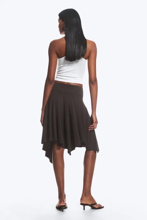 Mid Rise Asymmetric Jersey Skirt – Dark Brown Mid Rise Asymmetric Jersey Skirt – Dark Brown