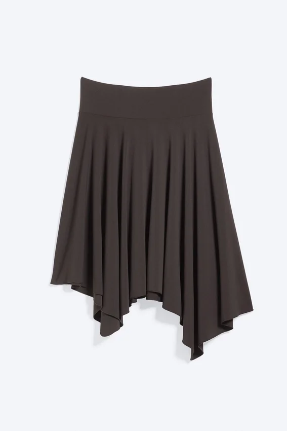 Mid Rise Asymmetric Jersey Skirt – Dark Brown Mid Rise Asymmetric Jersey Skirt – Dark Brown