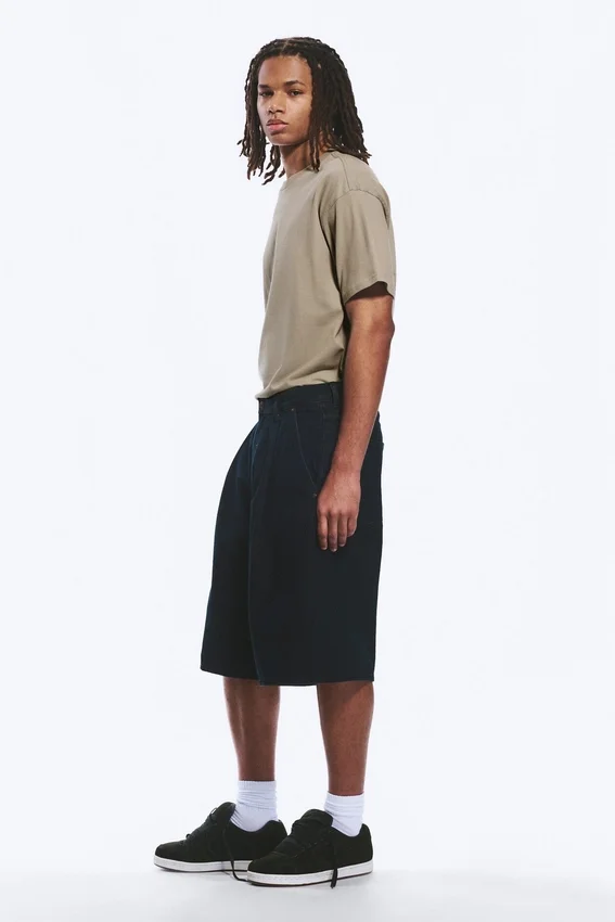 Mid Rise Baggy Pleated Denim Shorts – Emerald Rinse – Dark Blue Mid Rise Baggy Pleated Denim Shorts – Emerald Rinse – Dark Blue