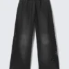 Mid-Rise Baggy Studded Graphic Sweatpants – Studded Black Mid-Rise Baggy Studded Graphic Sweatpants – Studded Black