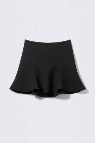 Mid-Rise Bell-Shaped Midi Skirt – Black