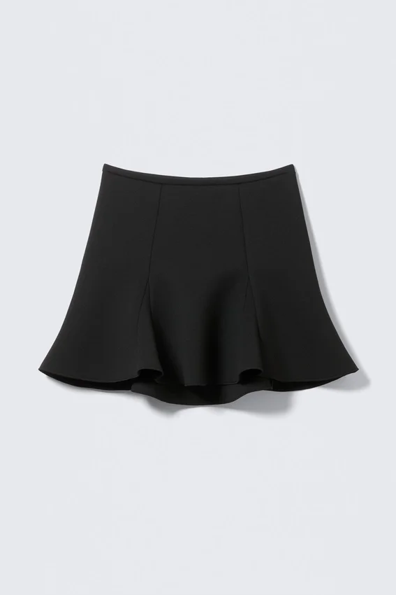 Mid-Rise Bell-Shaped Midi Skirt – Black Mid-Rise Bell-Shaped Midi Skirt – Black