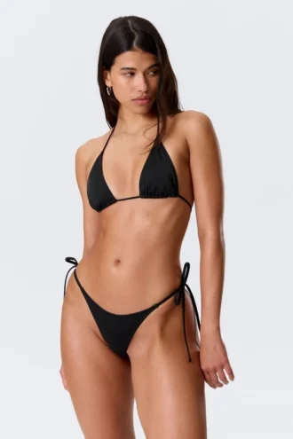 Mid Rise Brazilian Tie Bikini Bottoms – Black