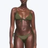 Mid Rise Brazilian Tie Bikini Bottoms – Dark Green – Shimmer Mid Rise Brazilian Tie Bikini Bottoms – Dark Green – Shimmer