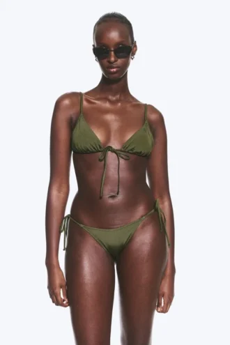 Mid Rise Brazilian Tie Bikini Bottoms – Dark Green – Shimmer