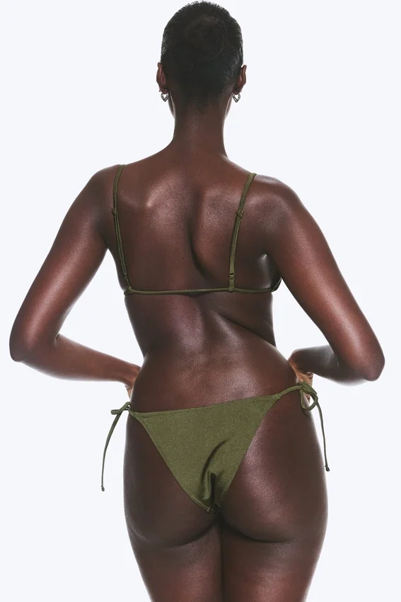 Mid Rise Brazilian Tie Bikini Bottoms – Dark Green – Shimmer Mid Rise Brazilian Tie Bikini Bottoms – Dark Green – Shimmer