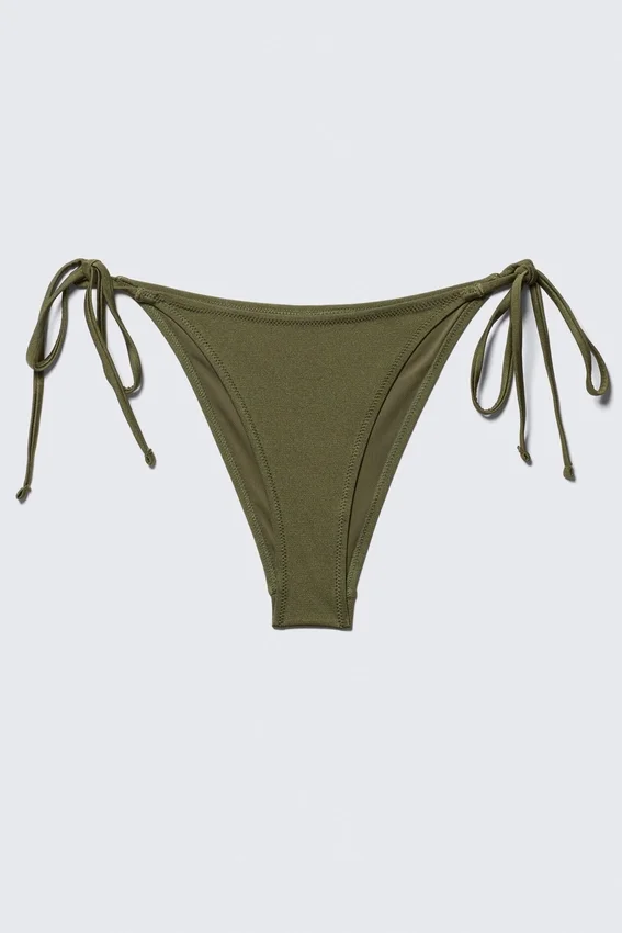 Mid Rise Brazilian Tie Bikini Bottoms – Dark Green – Shimmer Mid Rise Brazilian Tie Bikini Bottoms – Dark Green – Shimmer