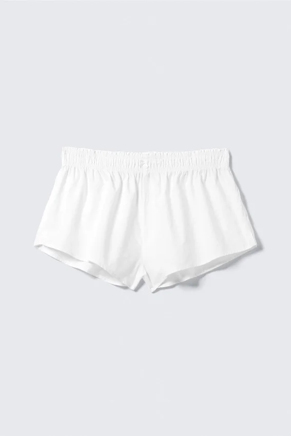 Mid-Rise Cotton Poplin Pyjama Shorts – White Mid-Rise Cotton Poplin Pyjama Shorts – White