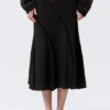 Mid Rise Curved Seam Midi Skirt – Black Mid Rise Curved Seam Midi Skirt – Black