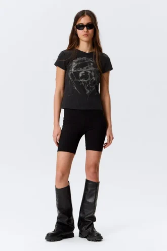 Mid Rise Fitted Biker Shorts – Black