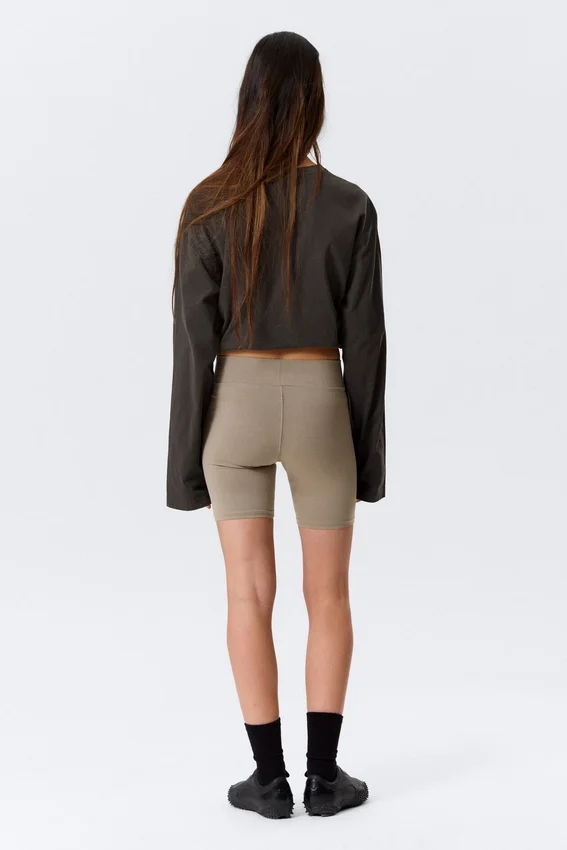Mid Rise Fitted Biker Shorts – Greige Mid Rise Fitted Biker Shorts – Greige