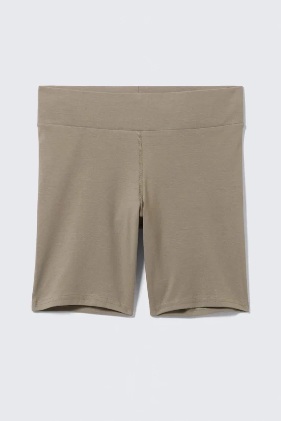 Mid Rise Fitted Biker Shorts – Greige Mid Rise Fitted Biker Shorts – Greige