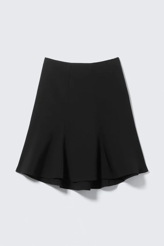 Mid Rise Flared Midi Skirt – Black Mid Rise Flared Midi Skirt – Black