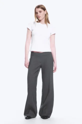 Mid Rise Flared Suiting Trousers – Dark Grey Melange