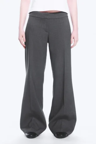 Mid Rise Flared Suiting Trousers – Dark Grey Melange