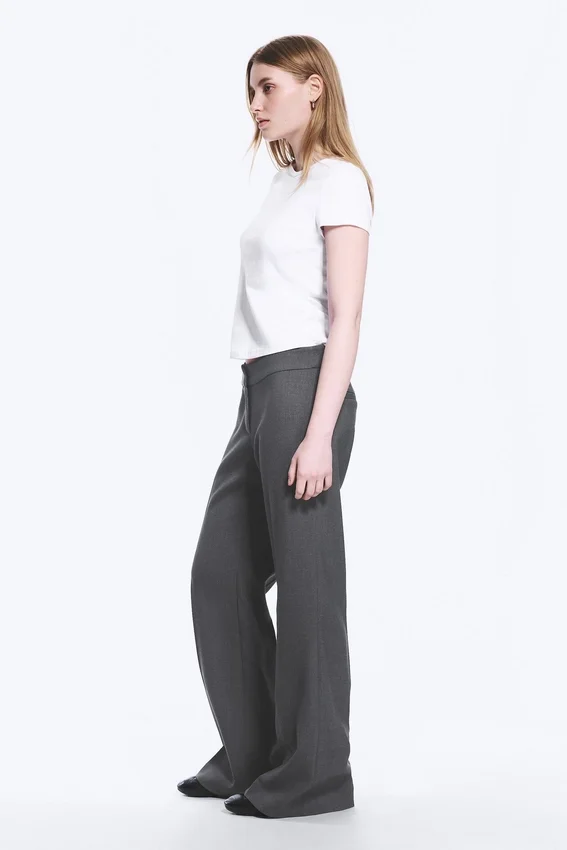 Mid Rise Flared Suiting Trousers – Dark Grey Melange Mid Rise Flared Suiting Trousers – Dark Grey Melange