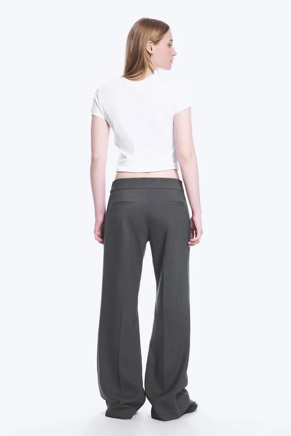 Mid Rise Flared Suiting Trousers – Dark Grey Melange Mid Rise Flared Suiting Trousers – Dark Grey Melange