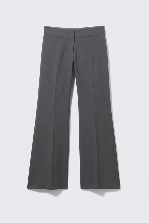 Mid Rise Flared Suiting Trousers – Dark Grey Melange Mid Rise Flared Suiting Trousers – Dark Grey Melange