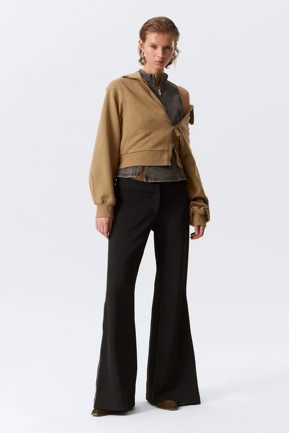Mid Rise Flared Zip-Up Trousers – Black Mid Rise Flared Zip-Up Trousers – Black