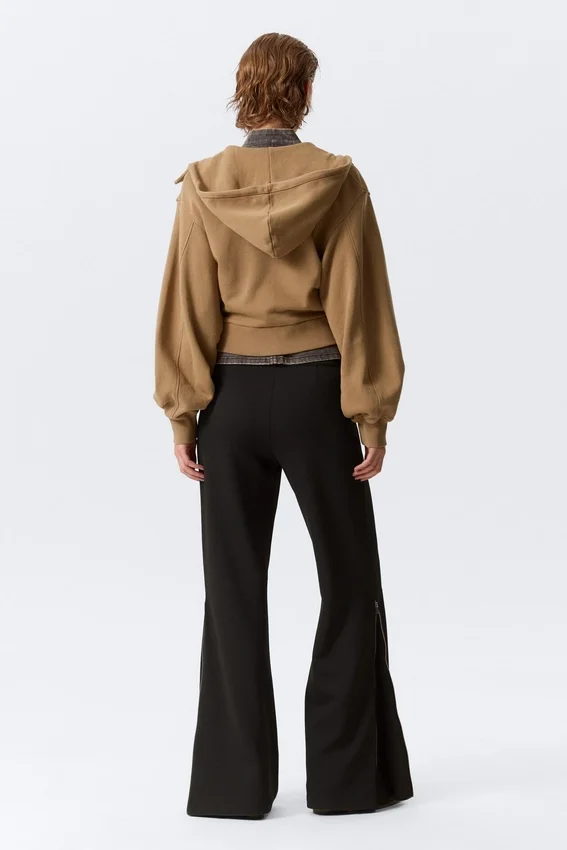 Mid Rise Flared Zip-Up Trousers – Black Mid Rise Flared Zip-Up Trousers – Black