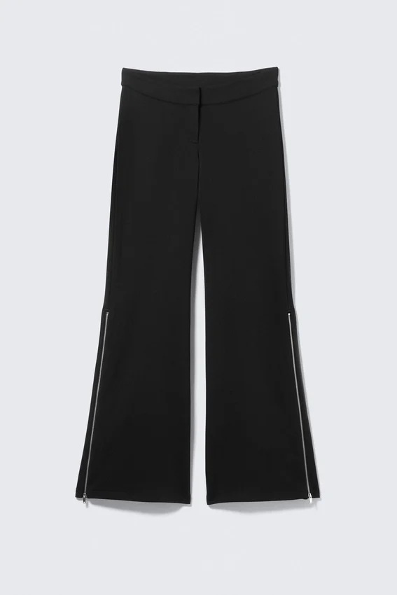 Mid Rise Flared Zip-Up Trousers – Black Mid Rise Flared Zip-Up Trousers – Black