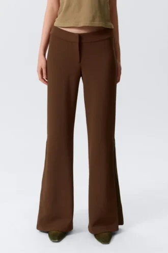 Mid Rise Flared Zip-Up Trousers – Brown