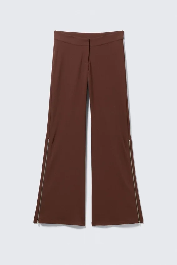Mid Rise Flared Zip-Up Trousers – Brown Mid Rise Flared Zip-Up Trousers – Brown