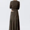 Mid-Rise Frayed Pleated Maxi Skirt – Dark Grey Mid-Rise Frayed Pleated Maxi Skirt – Dark Grey