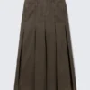 Mid-Rise Frayed Pleated Maxi Skirt – Dark Grey Mid-Rise Frayed Pleated Maxi Skirt – Dark Grey