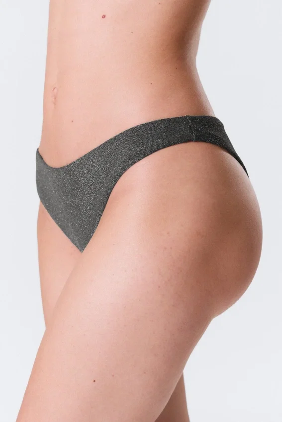 Mid-Rise Glitter Brazilian Bikini Bottoms – Grey – Glitter Mid-Rise Glitter Brazilian Bikini Bottoms – Grey – Glitter