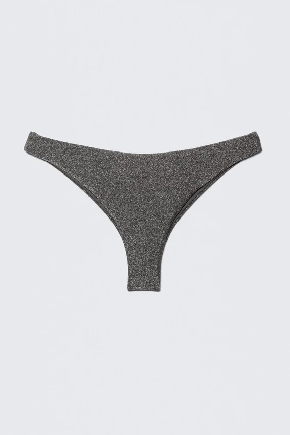 Mid-Rise Glitter Brazilian Bikini Bottoms – Grey – Glitter Mid-Rise Glitter Brazilian Bikini Bottoms – Grey – Glitter
